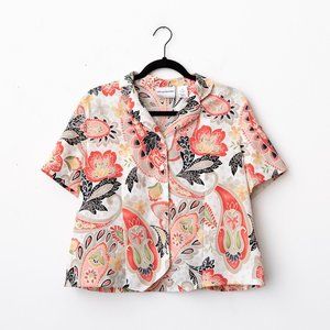 Vintage Floral Paisley Button Down Top 8P